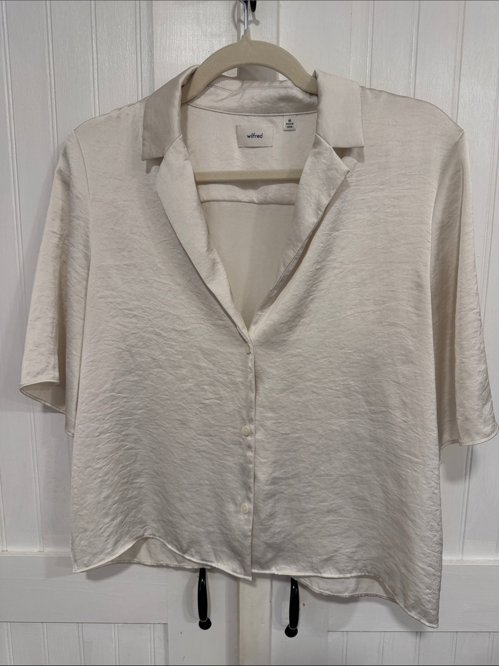Wilfred Cream Short Sleeve Button-Front Silky Blouse size M